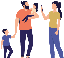 young family with mom on phone