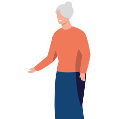 elderly woman holding out hand