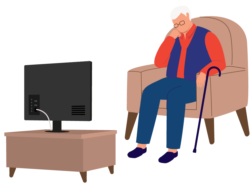 illustration of elderly man asleep in chair in front of tv